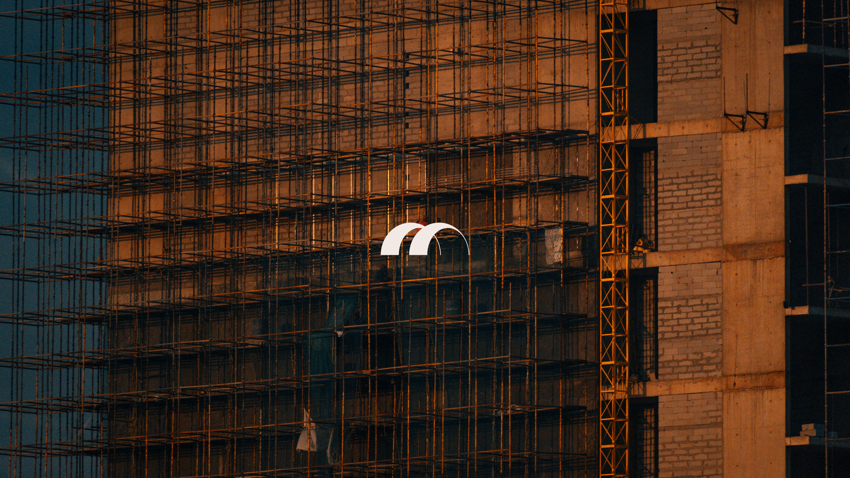 Construction scaffolding with Brenman brand mark